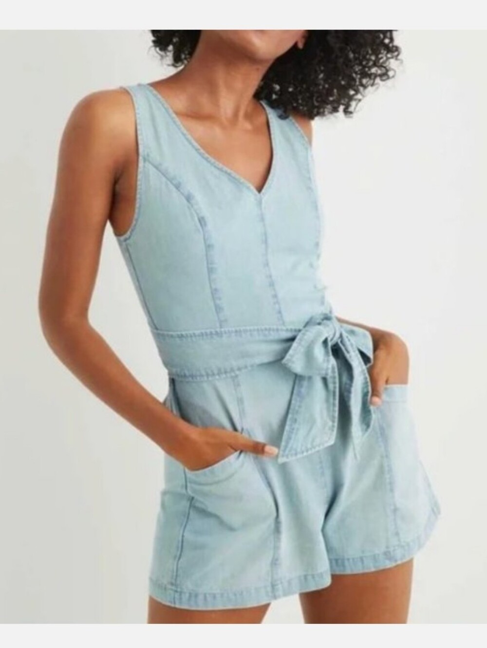 Aerie Denim Wrap Romper